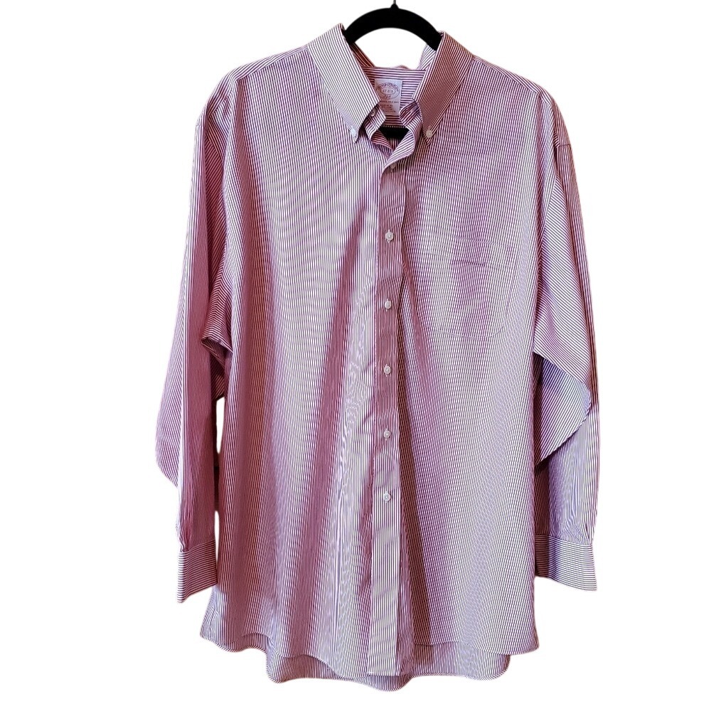 Brooks Brothers 17-2/3 Red & White Button Up Regular Fit Non-Iron Dress‎